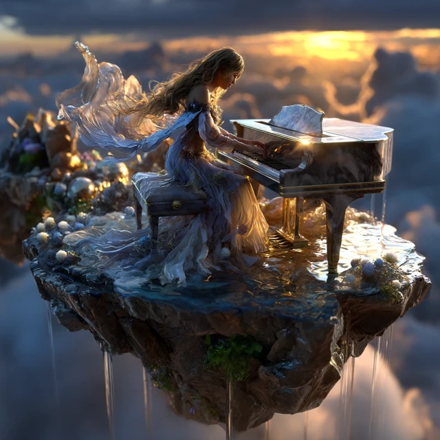 Celestial Piano Player Floating Island Art