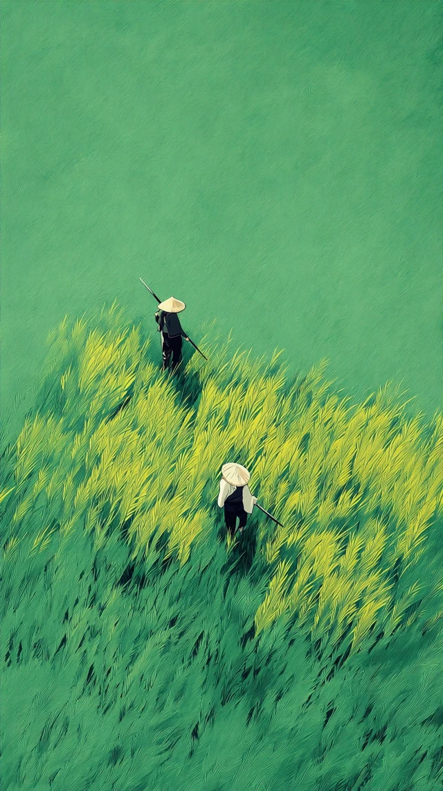 Chinese Farmers in Wheat Field Art by Zhang Daqian
