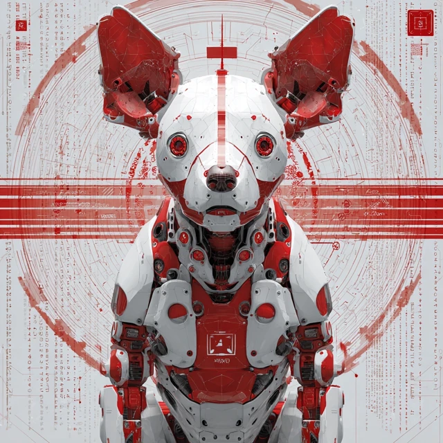 Cyberpunk Mechanical Dog Art Portrait
