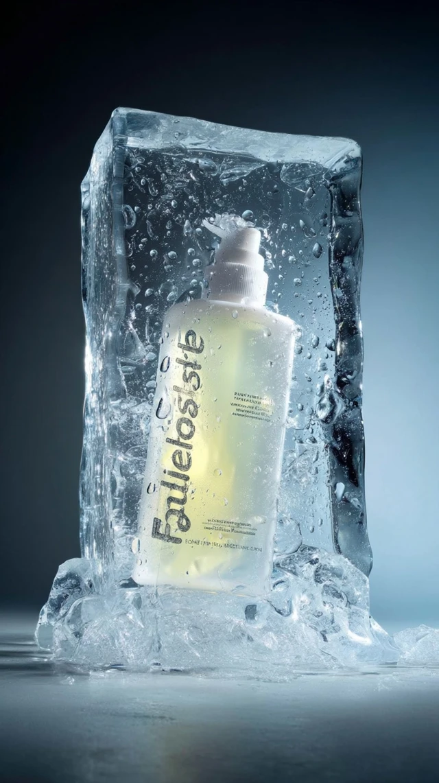 Body Wash Bottle Frozen in Ice Photography