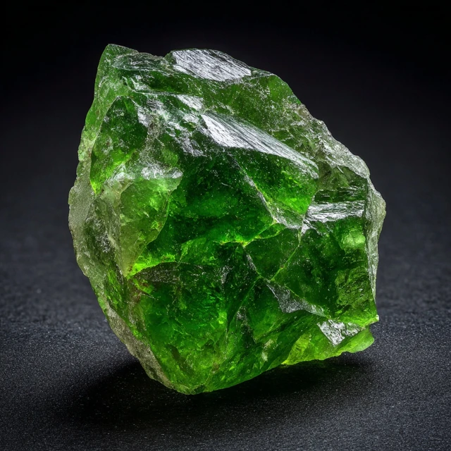 Raw Green Gemstone on Black Background