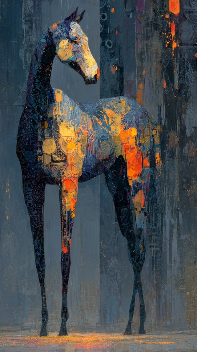 Dreamscape Horse Art: Folkloric Patterns and Expressionist Style