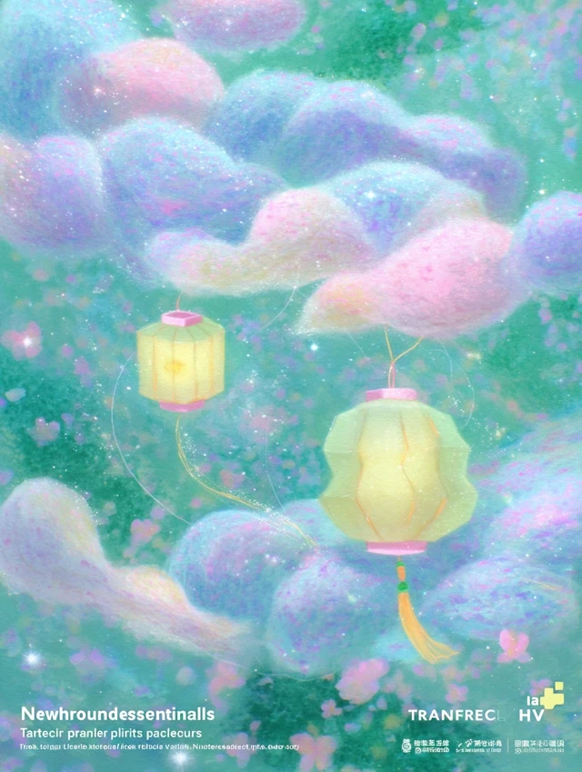 Newfoundland Traditional Art Poster - Pastel Clouds and Lanterns