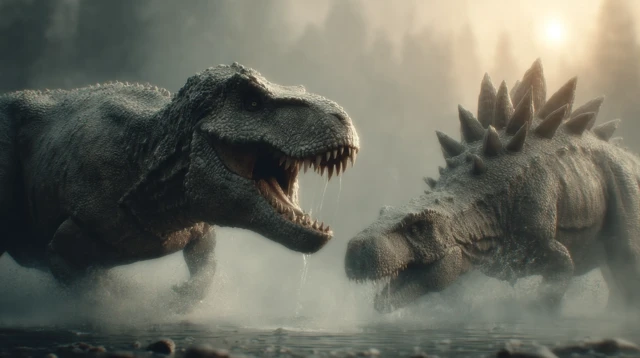 Ceratosaurus Ambush Stegosaurus At Watering Hole