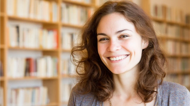 Happy Student in Library Portrait Smiling
