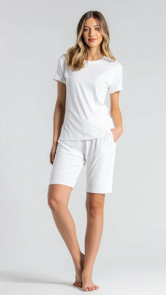 Womens Soft Cotton Pajamas Short Sleeve Shorts Set