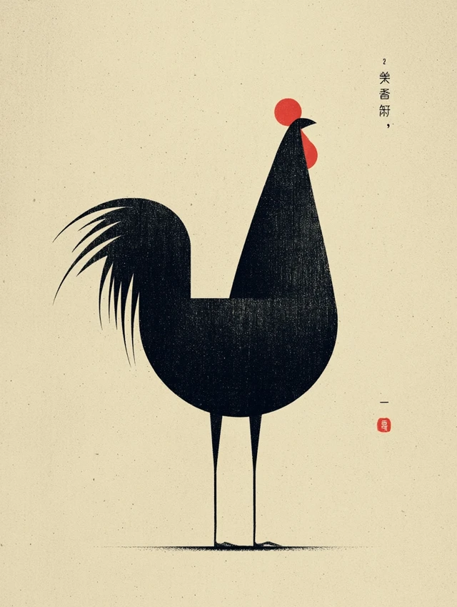 Minimalist Rooster Art: Chinese-Inspired Typography Design