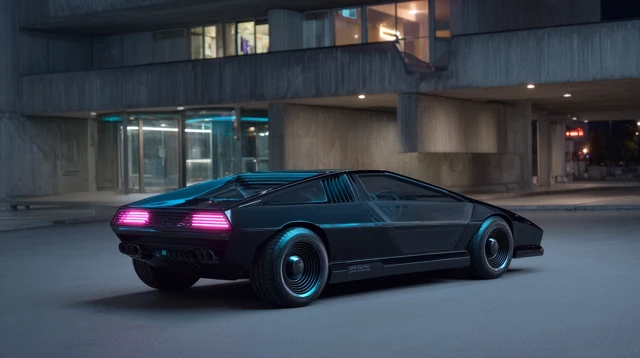 1980s Cyberpunk Supercar Neon Lights