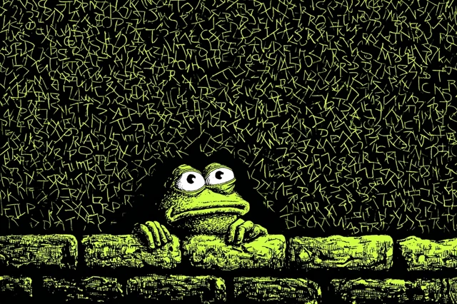 Mutated Pepe Hiding Behind A Wall