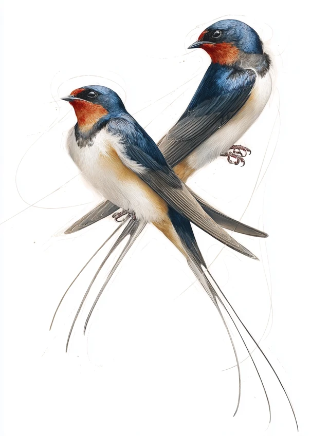 Barn Swallows in Flight Photorealistic Illustration