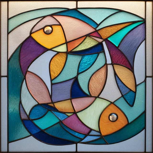 Minimalist Stained Glass Fish Panel Design