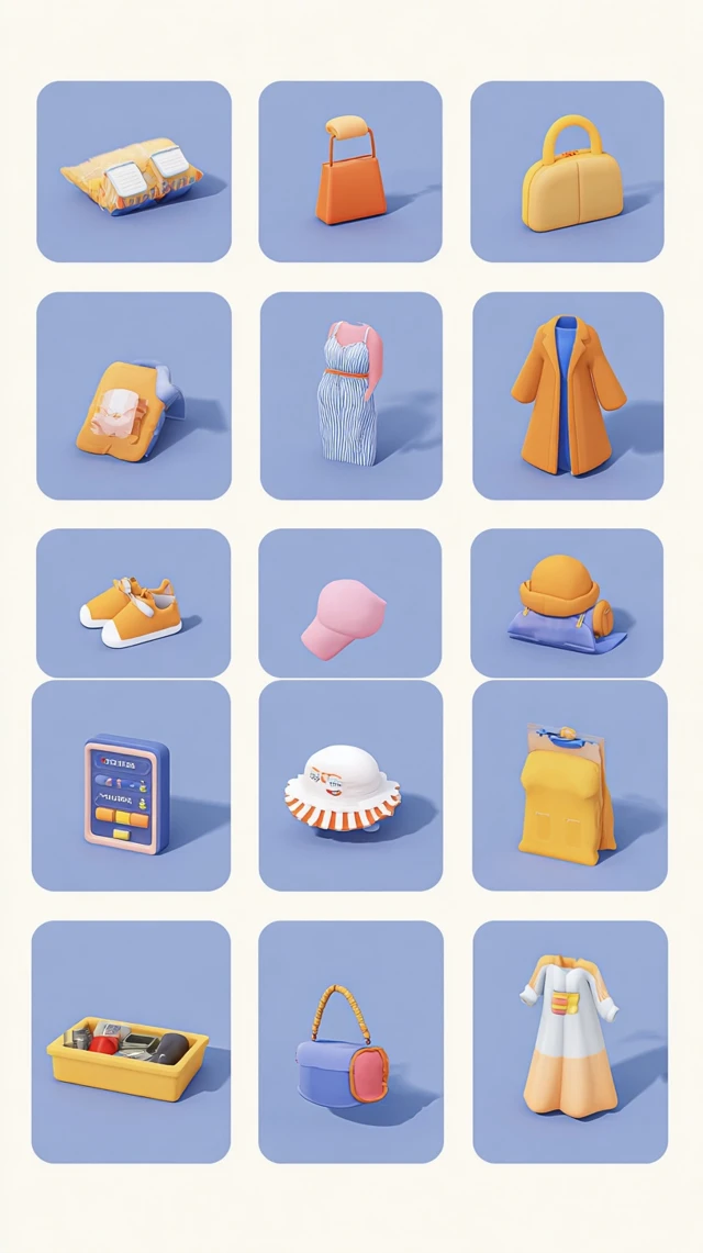 3D Fashion Icons Shopping Items Illustration