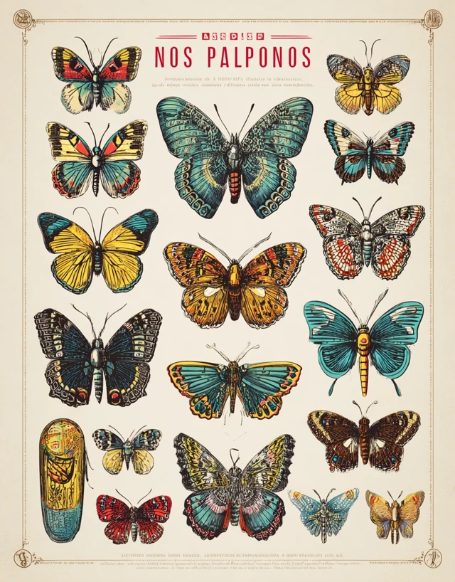 Vintage Butterfly Poster Illustration