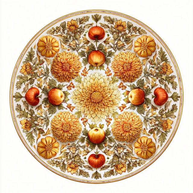 Autumnal Floral Carpet Design With Pumpkins And Chrysanthemums