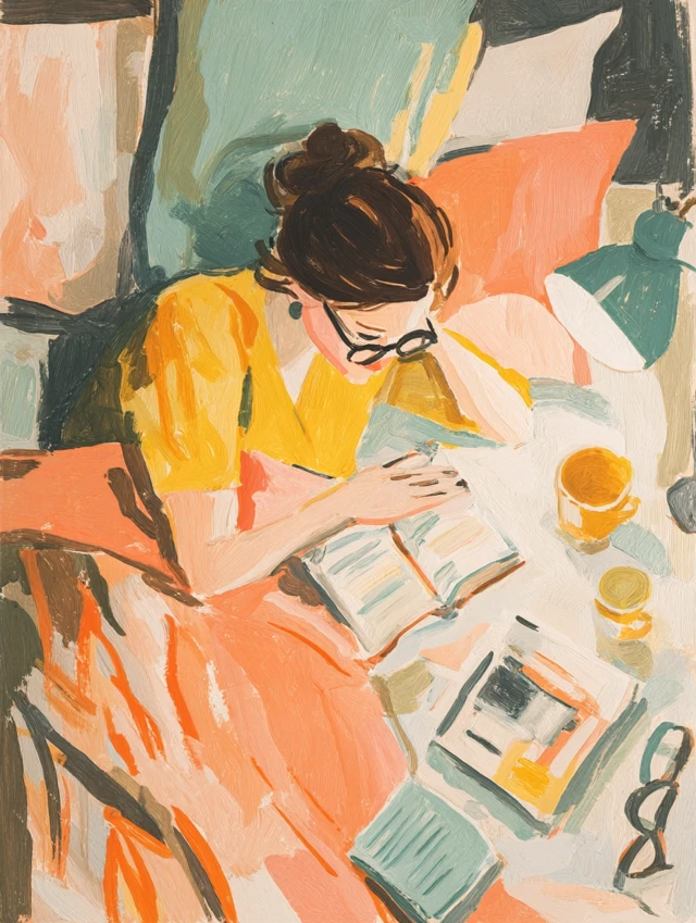 Cozy Reading Illustration Gouache Style