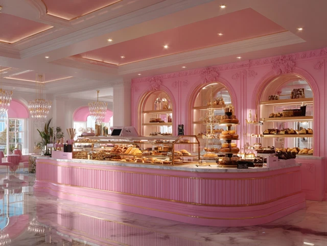Luxury Pink Bakery Interior Design Stunning 4K Image