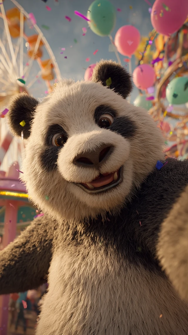 Panda Selfie Amusement Park Golden Hour