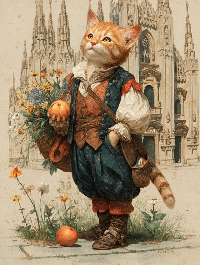 Renaissance Cat in Milan Italy Fantasy Illustration