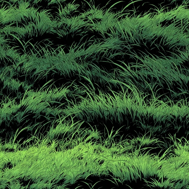 Manga Style Green Grass Texture with Black Outlines