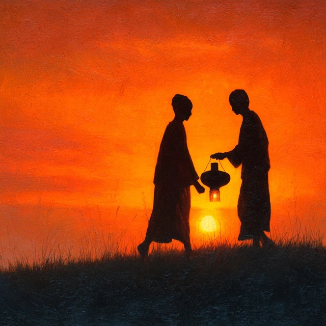 Sunrise Silhouette of Master and Disciple