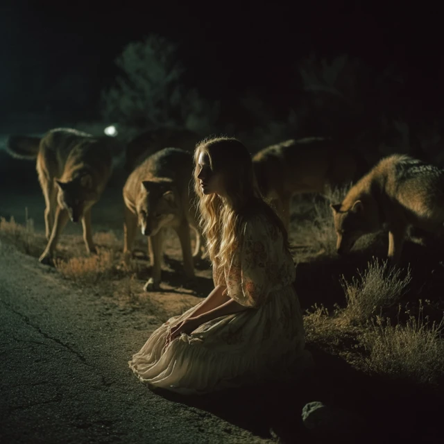 Girl Attacked by Wolves at Night