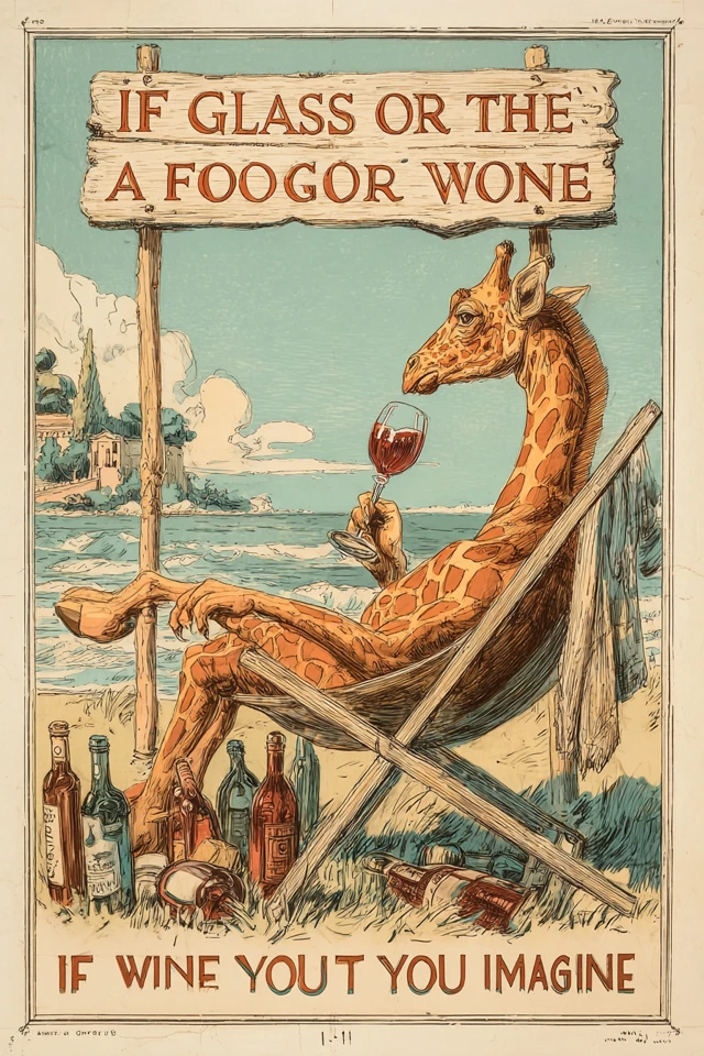 Giraffe Wine Poster Vintage Art