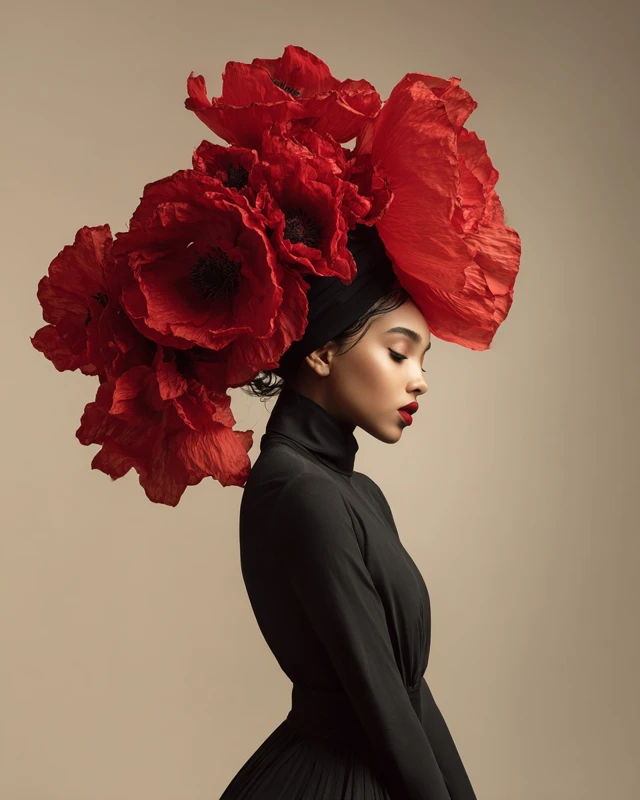 Woman with Red Poppies Fashion Portrait