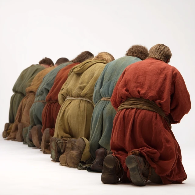 Ancient England Kneeling People Illustration