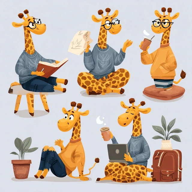Cute Giraffe Character Set Doing Activities