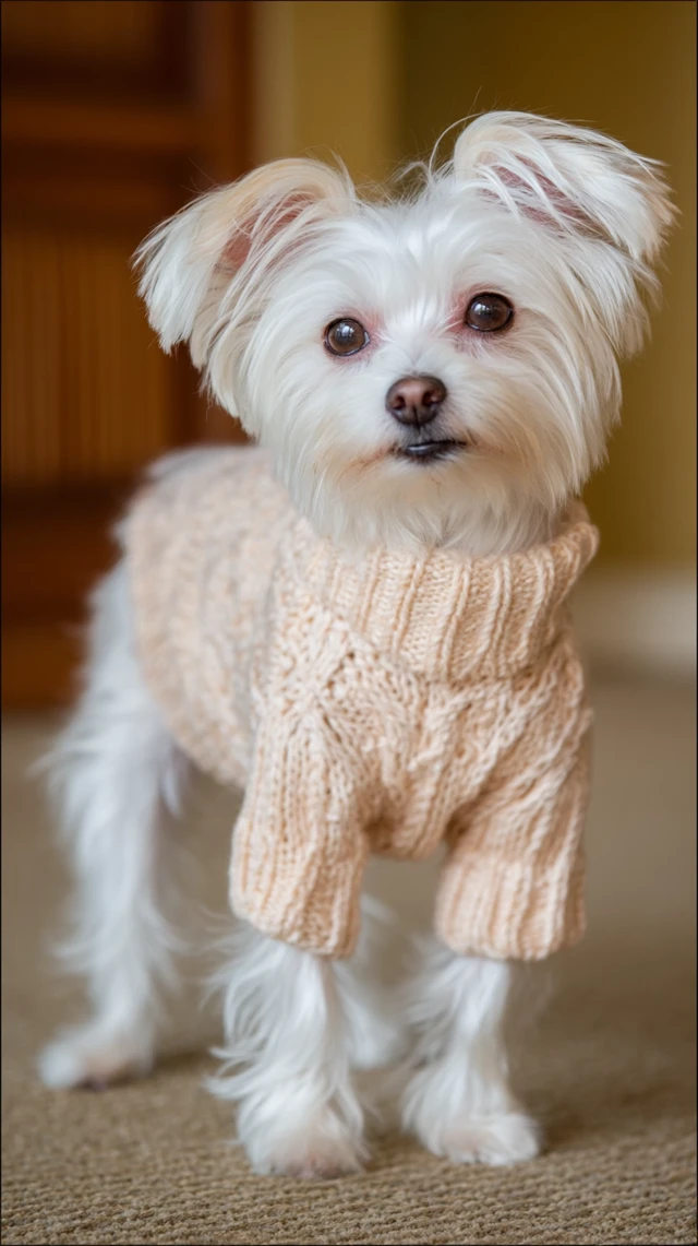Maltese Puppy in Cozy Sweater Cute and Adorable