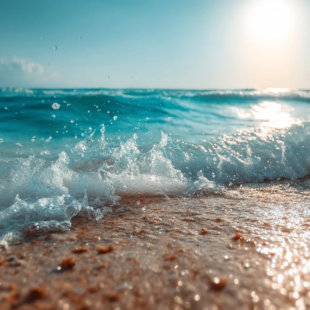 Tropical Beach Scene Golden Sunlight and Turquoise Waves