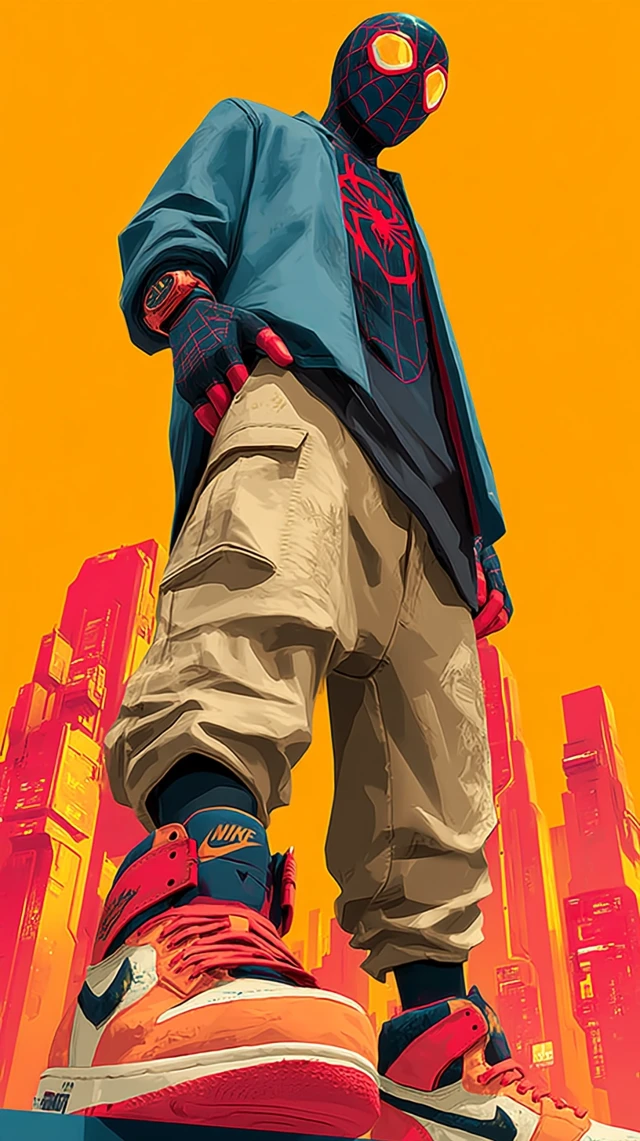 Futuristic Spider-Man in Cyberpunk City