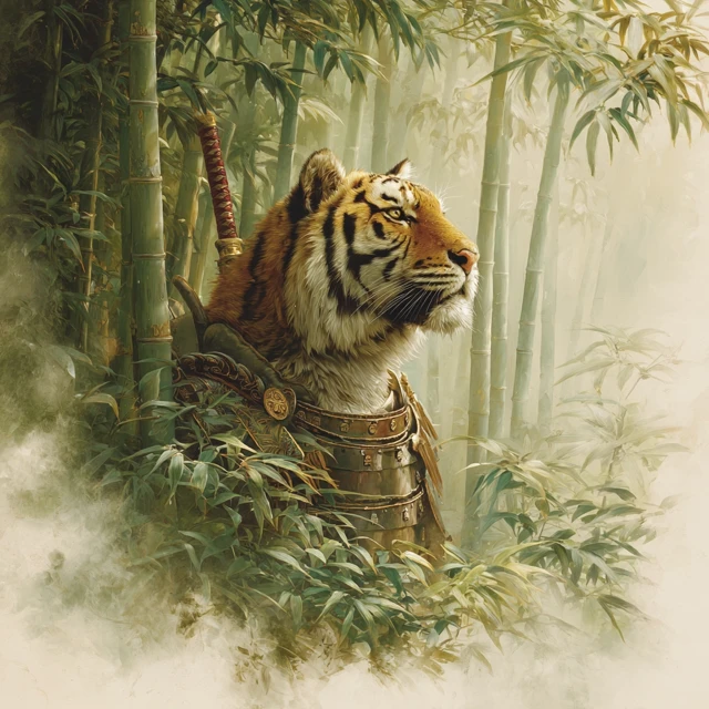 Tiger in Bamboo Forest Realistic Watercolor Painting