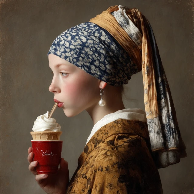 Girl with a Pearl Earring Eating Ice Cream