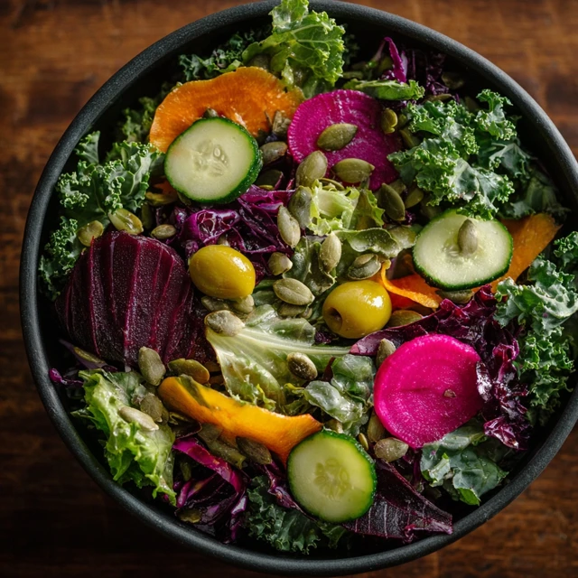 Healthy Salad Bowl with Fresh Vegetables and Greens