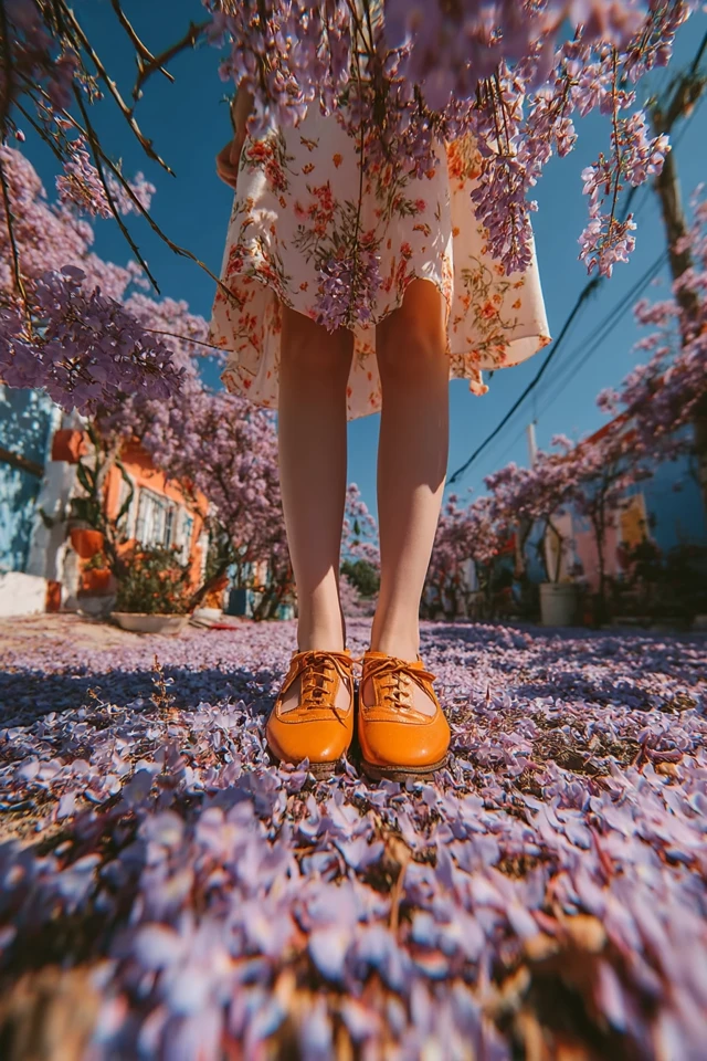 Walking Through Lilac Petals: A Low Angle View