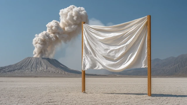 Surreal Volcanic Scene Flag in the Wind