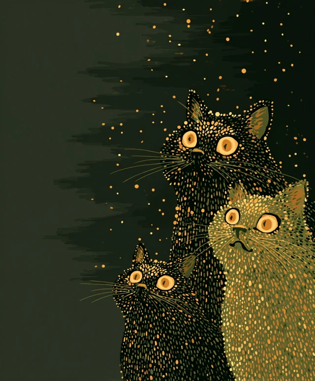 Mid Century Modern Space Cats Vector Illustration