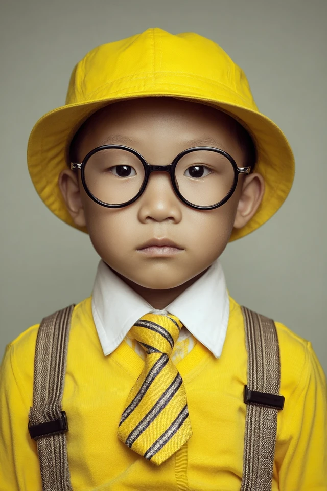 Asian Boy in Kindergarten Uniform and Glasses