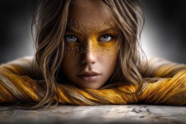 Serene Woman Golden Fabric