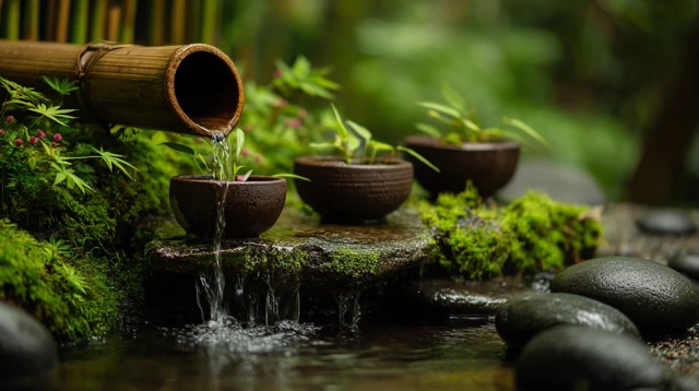 Tranquil Forest Water Feature Bamboo and Pots