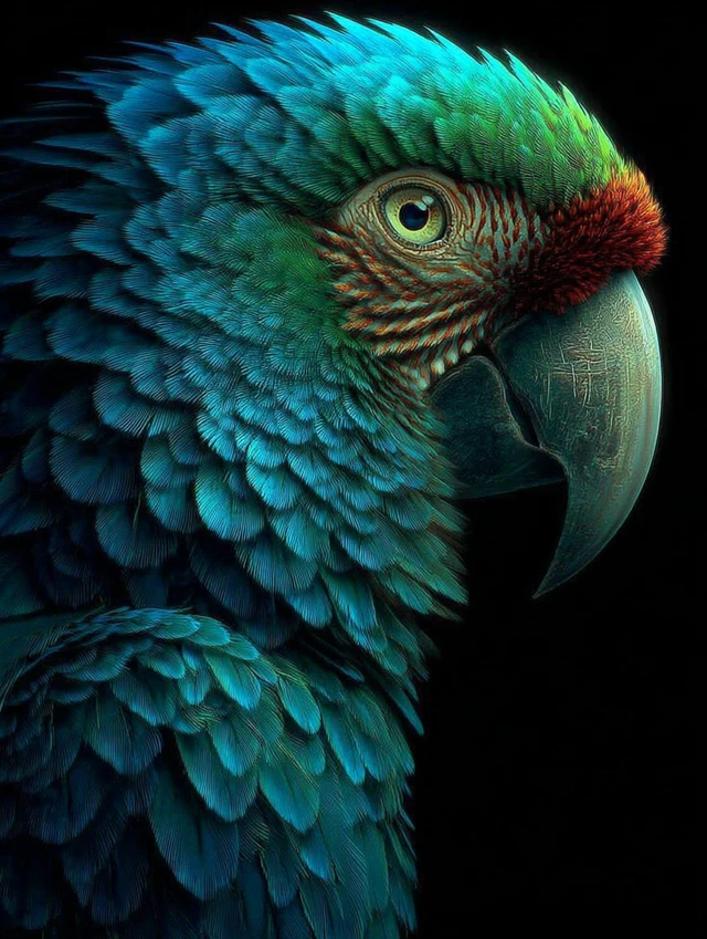 Macaw Parrot Portrait Hyper Detailed Side View