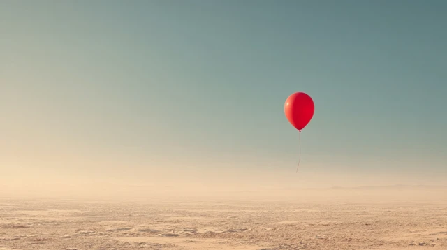 Red Balloon Floating in Desert Surreal Minimal