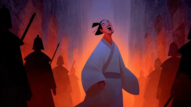 Chinese Poet Laughing in Ancient Setting