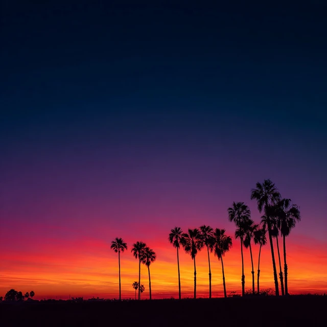 Sunset Silhouette California Palm Trees