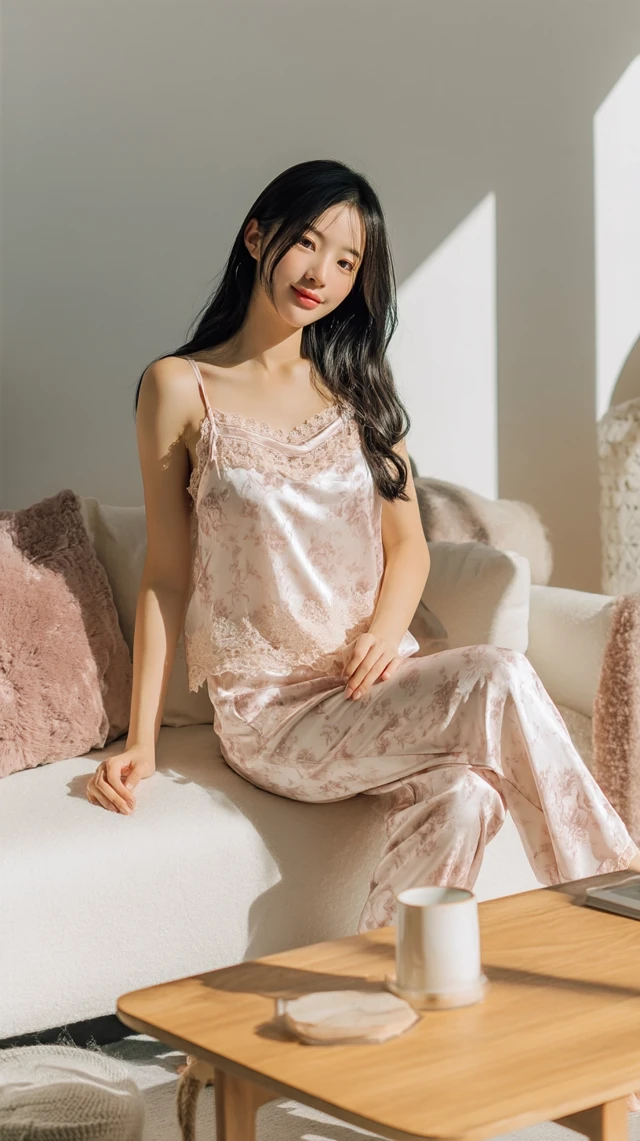 Korean Woman in Sleepwear Modern Interior