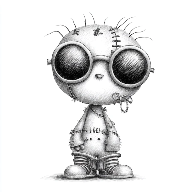 Cute Cartoon Character with Stitches