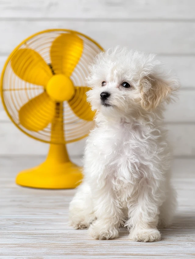 Puppy and Fan A Warm Summer Home Interior