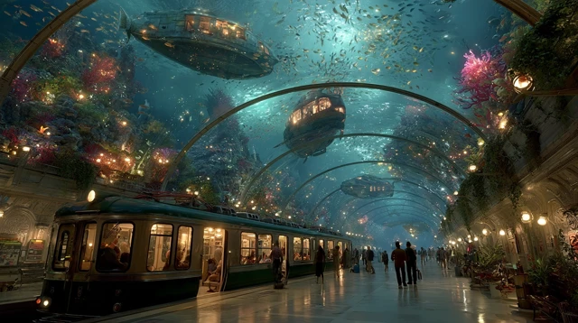 Underwater Subway Station Surreal Art