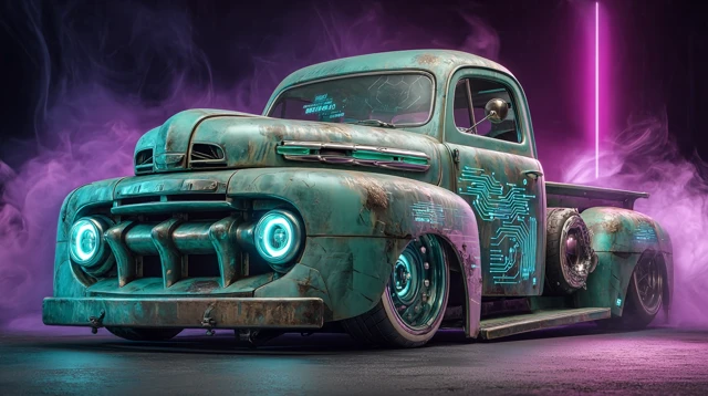 Cyberpunk Truck Retro Futuristic Car Design